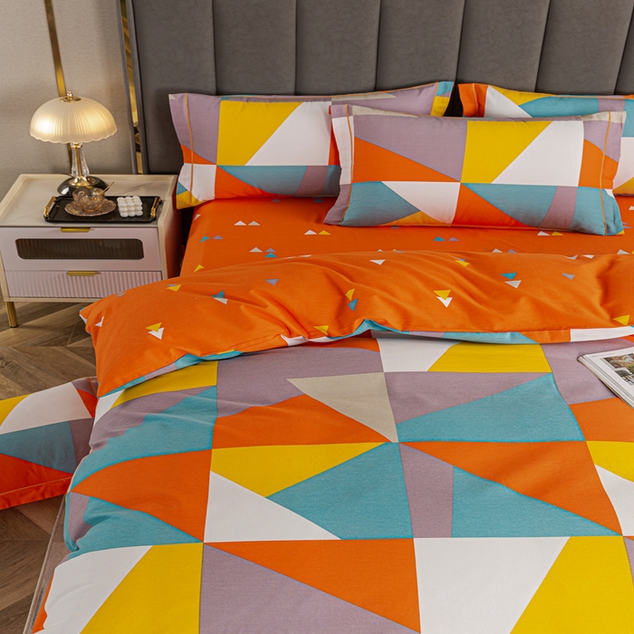 91家纺网 家纺一手货源 找家纺 格里芬家纺2025新款全棉大版磨毛生态磨毛四件套 多彩菱形