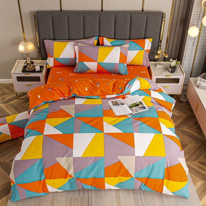 91家纺网 家纺一手货源 找家纺 格里芬家纺2025新款全棉大版磨毛生态磨毛四件套 多彩菱形