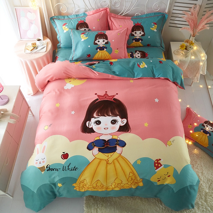 91家纺网 家纺一手货源 找家纺 格里芬家纺2025新款全棉大版磨毛生态磨毛四件套 公主日记-粉