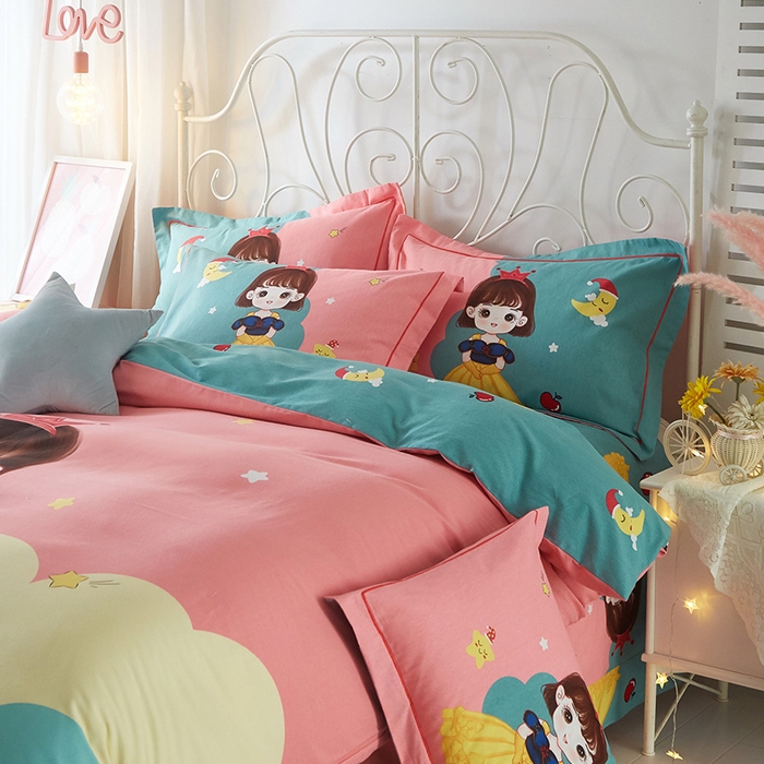 91家纺网 家纺一手货源 找家纺 格里芬家纺2025新款全棉大版磨毛生态磨毛四件套 公主日记-粉