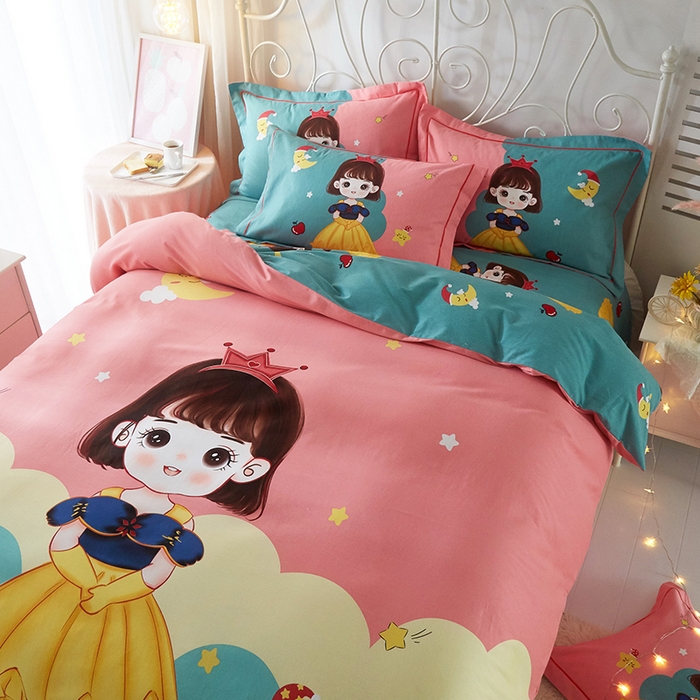 91家纺网 家纺一手货源 找家纺 格里芬家纺2025新款全棉大版磨毛生态磨毛四件套 公主日记-粉