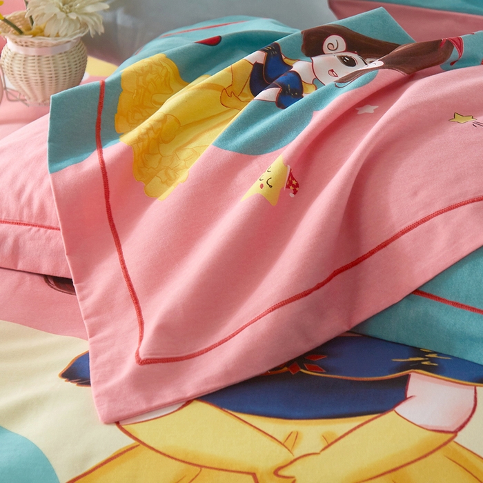 91家纺网 家纺一手货源 找家纺 格里芬家纺2025新款全棉大版磨毛生态磨毛四件套 公主日记-粉