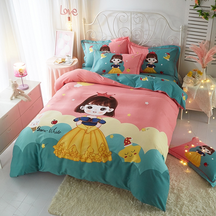 91家纺网 家纺一手货源 找家纺 格里芬家纺2025新款全棉大版磨毛生态磨毛四件套 公主日记-粉