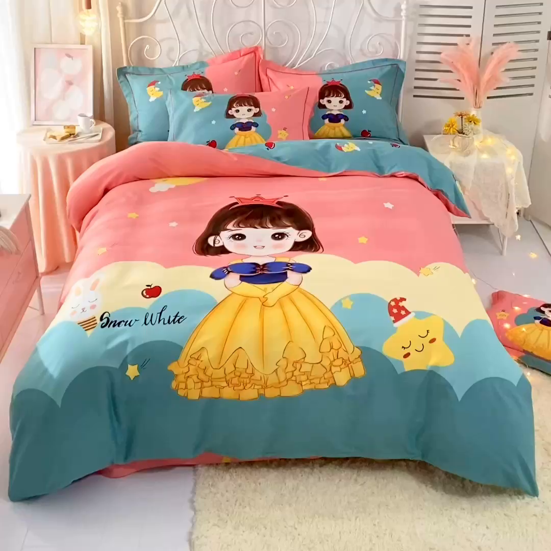 91家纺网 家纺一手货源 找家纺 格里芬家纺2025新款全棉大版磨毛生态磨毛四件套 公主日记-粉