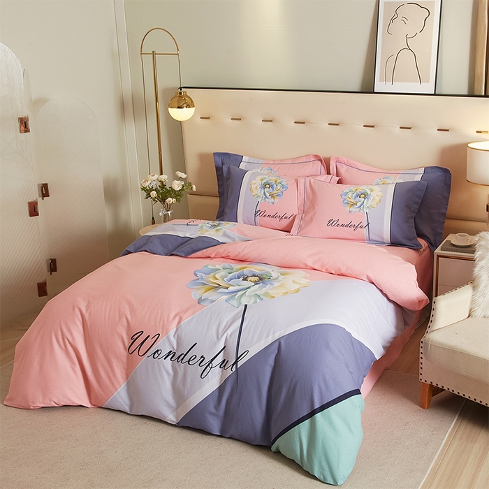 91家纺网 家纺一手货源 找家纺 格里芬家纺2025新款全棉大版磨毛生态磨毛四件套 花妍