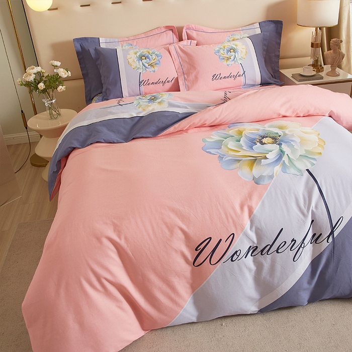 91家纺网 家纺一手货源 找家纺 格里芬家纺2025新款全棉大版磨毛生态磨毛四件套 花妍