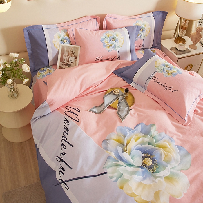 91家纺网 家纺一手货源 找家纺 格里芬家纺2025新款全棉大版磨毛生态磨毛四件套 花妍