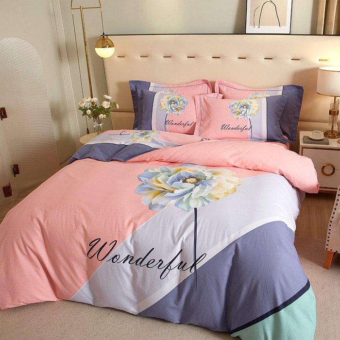 91家纺网 家纺一手货源 找家纺 格里芬家纺2025新款全棉大版磨毛生态磨毛四件套 花妍