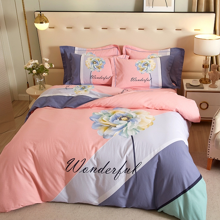 91家纺网 家纺一手货源 找家纺 格里芬家纺2025新款全棉大版磨毛生态磨毛四件套 花妍