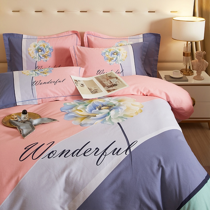 91家纺网 家纺一手货源 找家纺 格里芬家纺2025新款全棉大版磨毛生态磨毛四件套 花妍