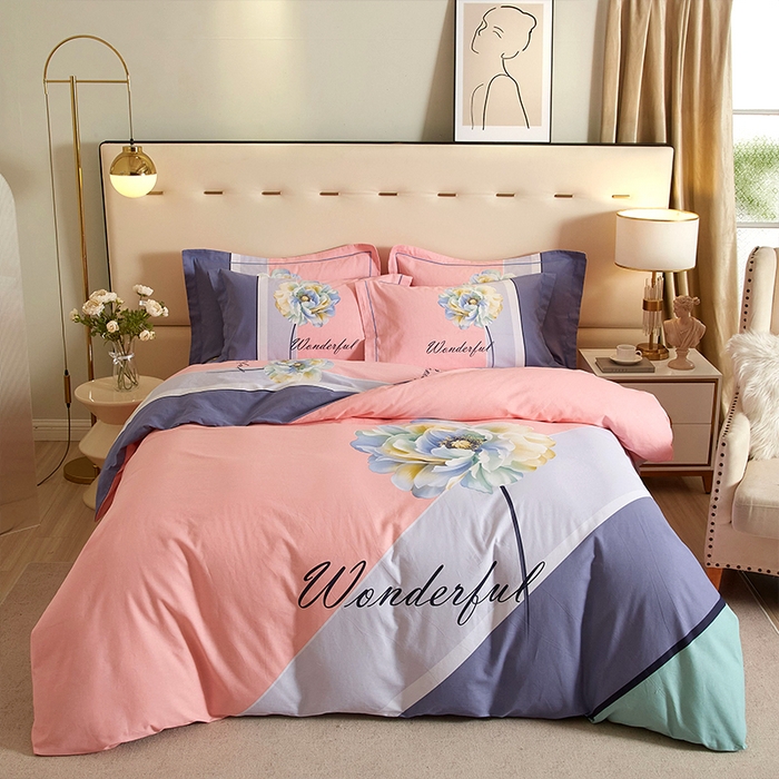 格里芬家纺2025新款全棉大版磨毛生态磨毛四件套 花妍