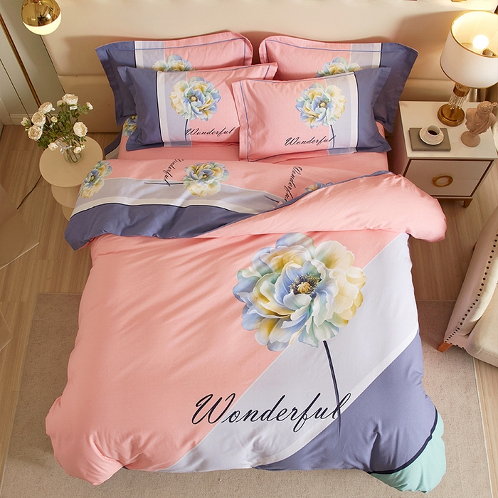 91家纺网 家纺一手货源 找家纺 格里芬家纺2025新款全棉大版磨毛生态磨毛四件套 花妍