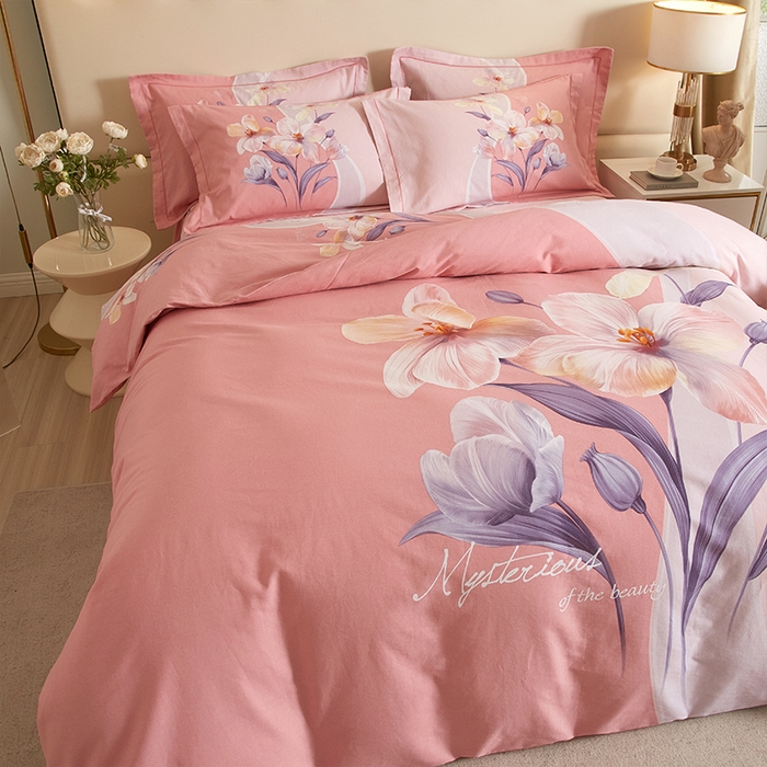 91家纺网 家纺一手货源 找家纺 格里芬家纺2025新款全棉大版磨毛生态磨毛四件套 花叶曼舞