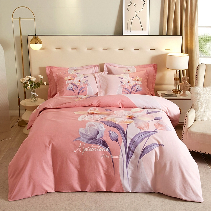 91家纺网 家纺一手货源 找家纺 格里芬家纺2025新款全棉大版磨毛生态磨毛四件套 花叶曼舞