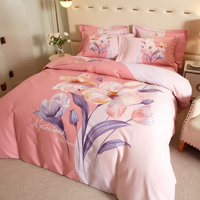 91家纺网 家纺一手货源 找家纺 格里芬家纺2025新款全棉大版磨毛生态磨毛四件套 花叶曼舞