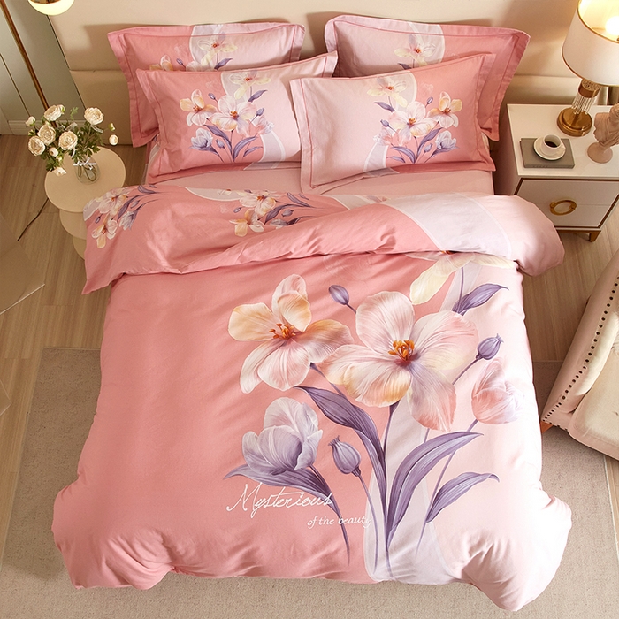 91家纺网 家纺一手货源 找家纺 格里芬家纺2025新款全棉大版磨毛生态磨毛四件套 花叶曼舞