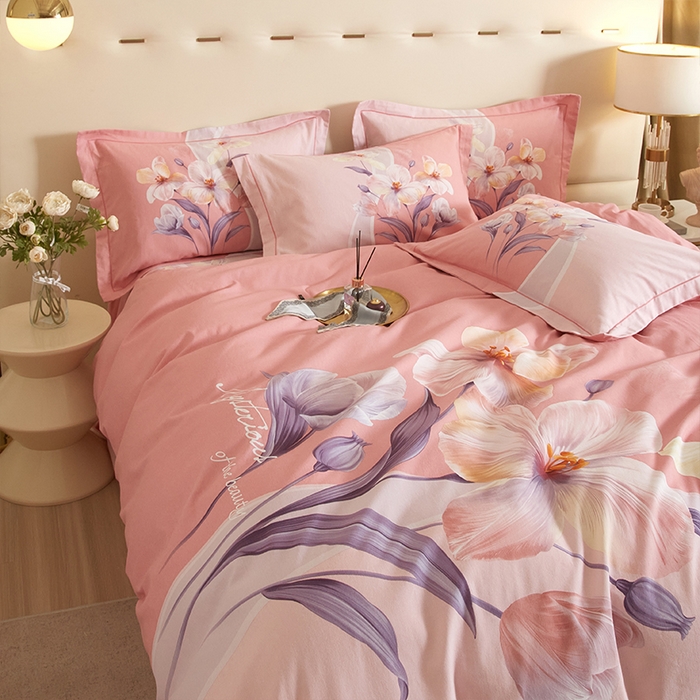 91家纺网 家纺一手货源 找家纺 格里芬家纺2025新款全棉大版磨毛生态磨毛四件套 花叶曼舞