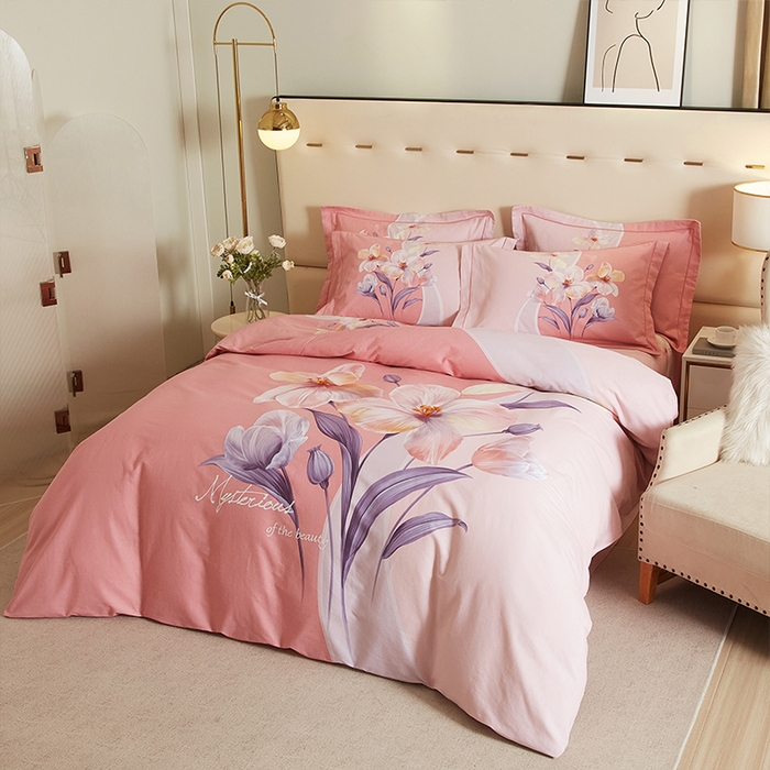 91家纺网 家纺一手货源 找家纺 格里芬家纺2025新款全棉大版磨毛生态磨毛四件套 花叶曼舞