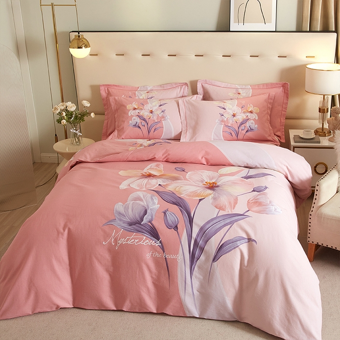 91家纺网 家纺一手货源 找家纺 格里芬家纺2025新款全棉大版磨毛生态磨毛四件套 花叶曼舞