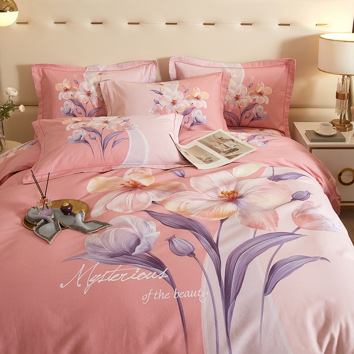 91家纺网 家纺一手货源 找家纺 格里芬家纺2025新款全棉大版磨毛生态磨毛四件套 花叶曼舞