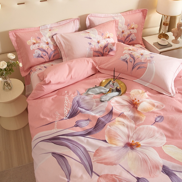 91家纺网 家纺一手货源 找家纺 格里芬家纺2025新款全棉大版磨毛生态磨毛四件套 花叶曼舞