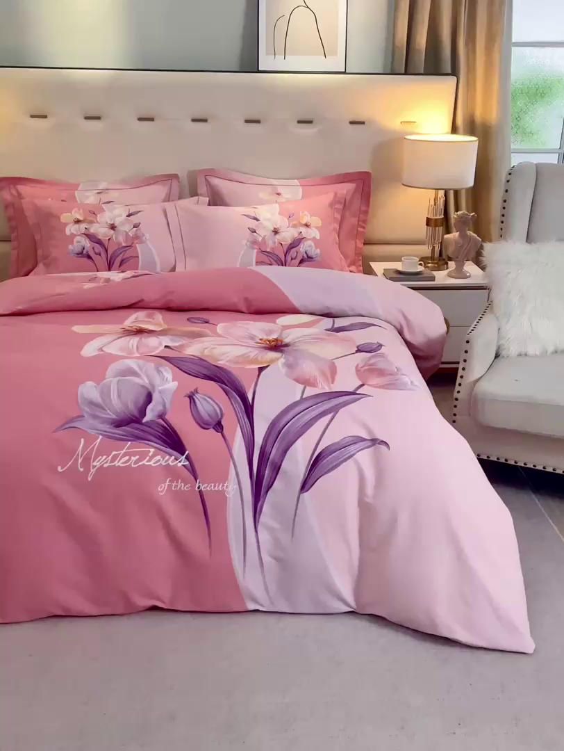 91家纺网 家纺一手货源 找家纺 格里芬家纺2025新款全棉大版磨毛生态磨毛四件套 花叶曼舞