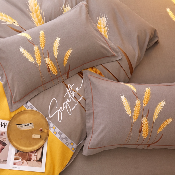 91家纺网 家纺一手货源 找家纺 格里芬家纺2025新款全棉大版磨毛生态磨毛四件套 辉煌麦穗-黄