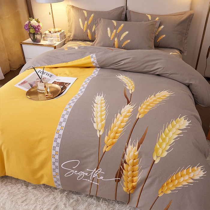 91家纺网 家纺一手货源 找家纺 格里芬家纺2025新款全棉大版磨毛生态磨毛四件套 辉煌麦穗-黄