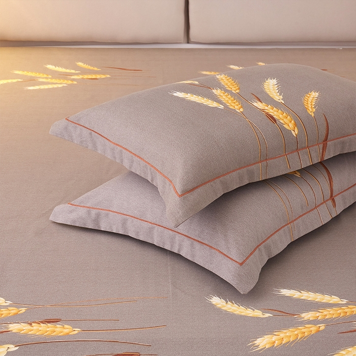 91家纺网 家纺一手货源 找家纺 格里芬家纺2025新款全棉大版磨毛生态磨毛四件套 辉煌麦穗-黄