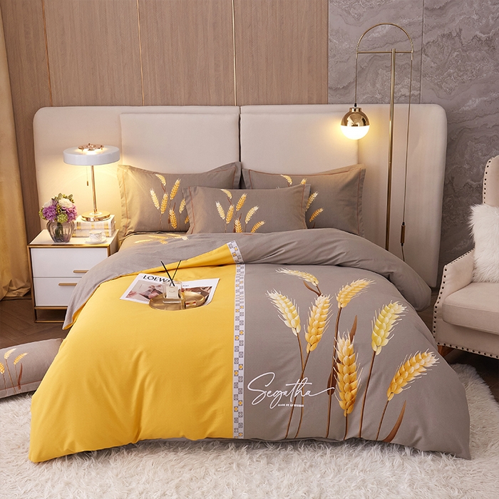 格里芬家纺2025新款全棉大版磨毛生态磨毛四件套 辉煌麦穗-黄