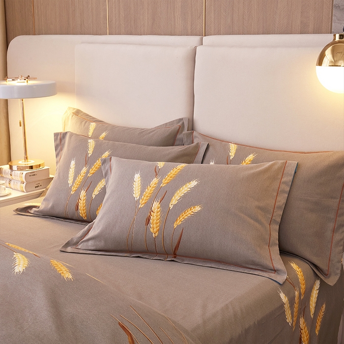 91家纺网 家纺一手货源 找家纺 格里芬家纺2025新款全棉大版磨毛生态磨毛四件套 辉煌麦穗-黄