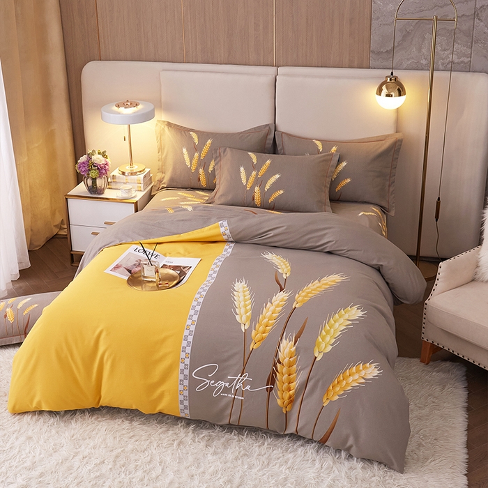 91家纺网 家纺一手货源 找家纺 格里芬家纺2025新款全棉大版磨毛生态磨毛四件套 辉煌麦穗-黄