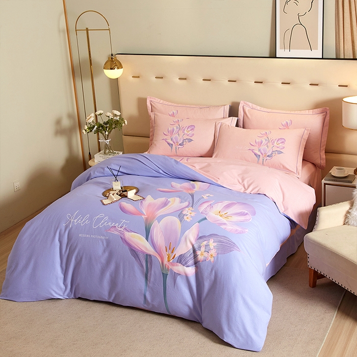 91家纺网 家纺一手货源 找家纺 格里芬家纺2025新款全棉大版磨毛生态磨毛四件套 青莲居