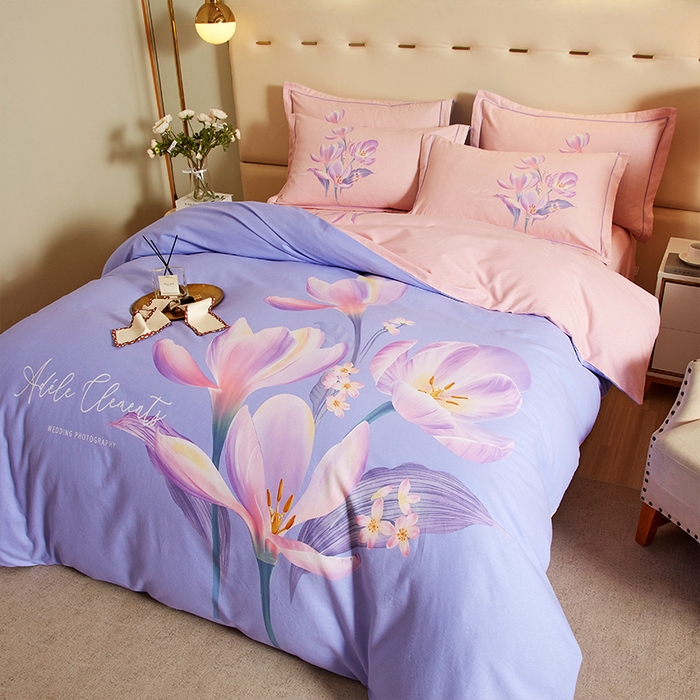 91家纺网 家纺一手货源 找家纺 格里芬家纺2025新款全棉大版磨毛生态磨毛四件套 青莲居