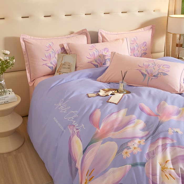 91家纺网 家纺一手货源 找家纺 格里芬家纺2025新款全棉大版磨毛生态磨毛四件套 青莲居