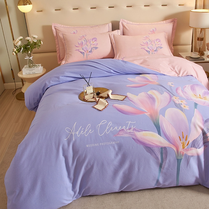 91家纺网 家纺一手货源 找家纺 格里芬家纺2025新款全棉大版磨毛生态磨毛四件套 青莲居