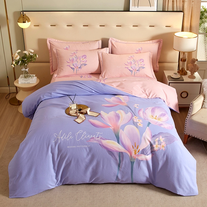 91家纺网 家纺一手货源 找家纺 格里芬家纺2025新款全棉大版磨毛生态磨毛四件套 青莲居