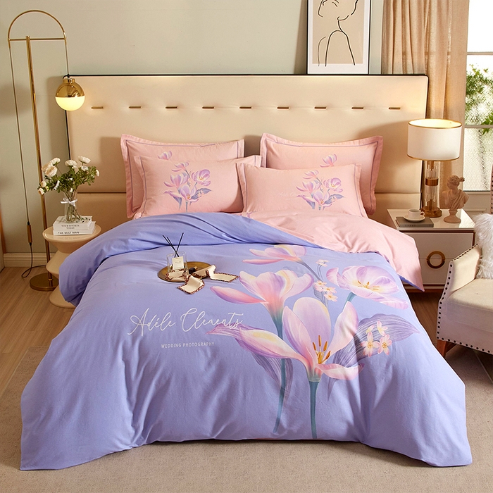 格里芬家纺2025新款全棉大版磨毛生态磨毛四件套 青莲居