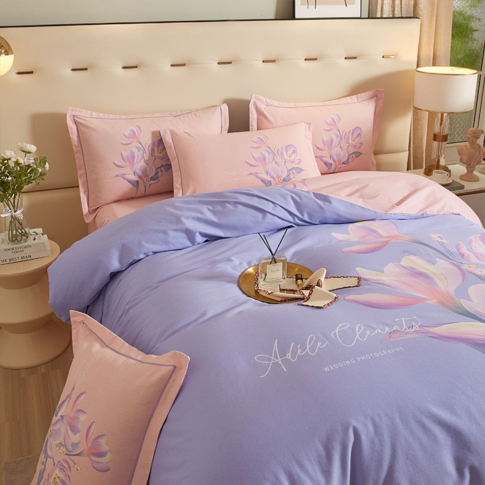 91家纺网 家纺一手货源 找家纺 格里芬家纺2025新款全棉大版磨毛生态磨毛四件套 青莲居