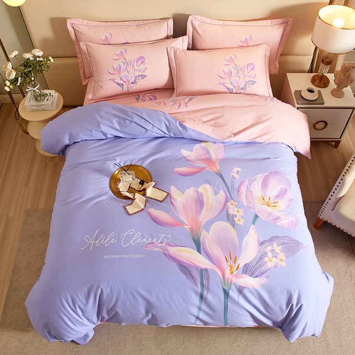 91家纺网 家纺一手货源 找家纺 格里芬家纺2025新款全棉大版磨毛生态磨毛四件套 青莲居