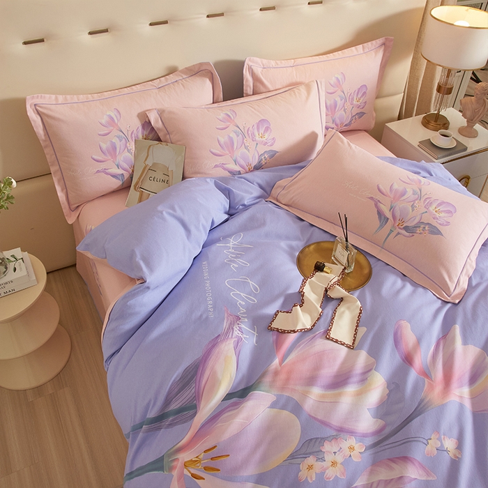 91家纺网 家纺一手货源 找家纺 格里芬家纺2025新款全棉大版磨毛生态磨毛四件套 青莲居