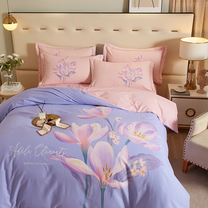 91家纺网 家纺一手货源 找家纺 格里芬家纺2025新款全棉大版磨毛生态磨毛四件套 青莲居