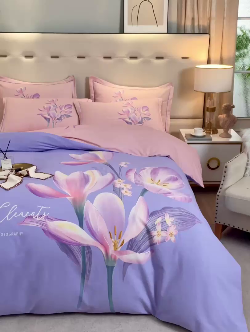 91家纺网 家纺一手货源 找家纺 格里芬家纺2025新款全棉大版磨毛生态磨毛四件套 青莲居