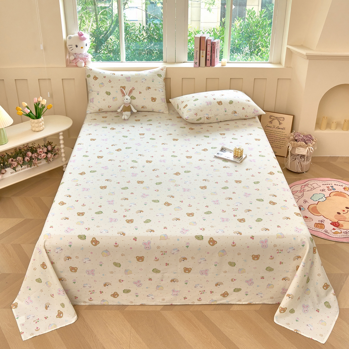 91家纺网 家纺一手货源 找家纺 木瑾2025新款秋冬小清新100%全棉床单床笠单品 萌萌乐园