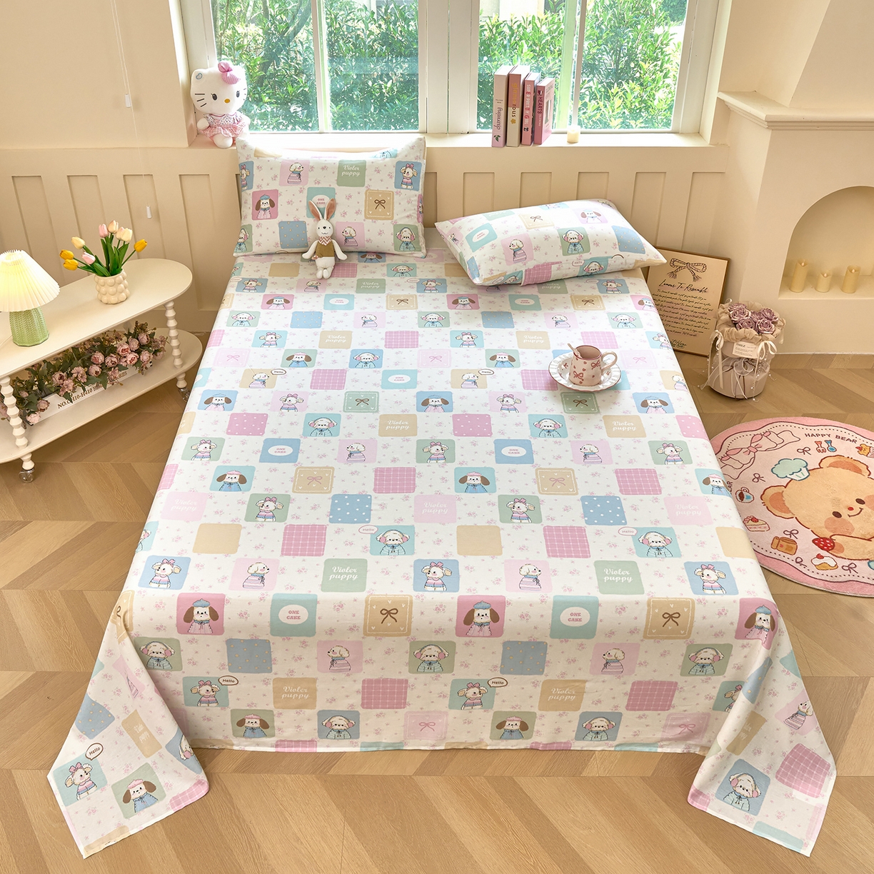 91家纺网 家纺一手货源 找家纺 木瑾2025新款秋冬小清新100%全棉床单床笠单品 奇妙乐园