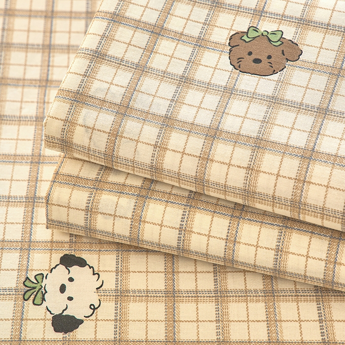 91家纺网 家纺一手货源 找家纺 木瑾2025新款秋冬小清新100%全棉床单床笠单品 格子小狗