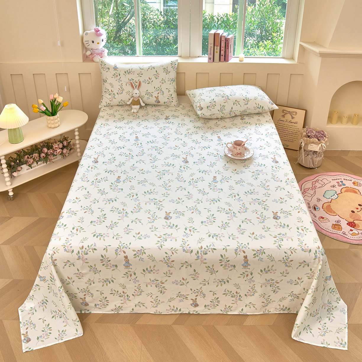 木瑾2025新款秋冬小清新100%全棉床单床笠单品 精灵小兔