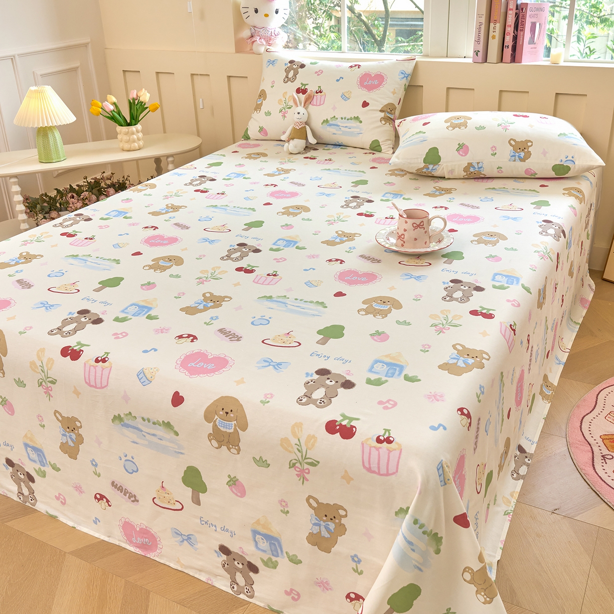 91家纺网 家纺一手货源 找家纺 木瑾2025新款秋冬小清新100%全棉床单床笠单品 开心屋