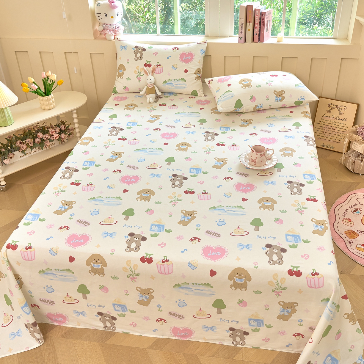 91家纺网 家纺一手货源 找家纺 木瑾2025新款秋冬小清新100%全棉床单床笠单品 开心屋