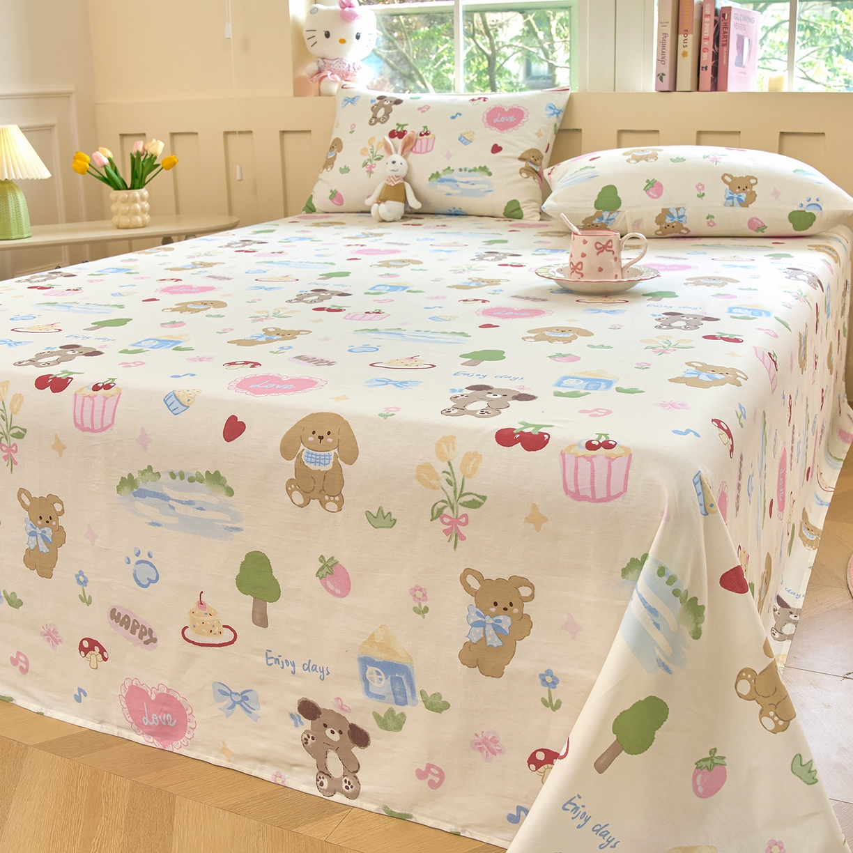 91家纺网 家纺一手货源 找家纺 木瑾2025新款秋冬小清新100%全棉床单床笠单品 开心屋